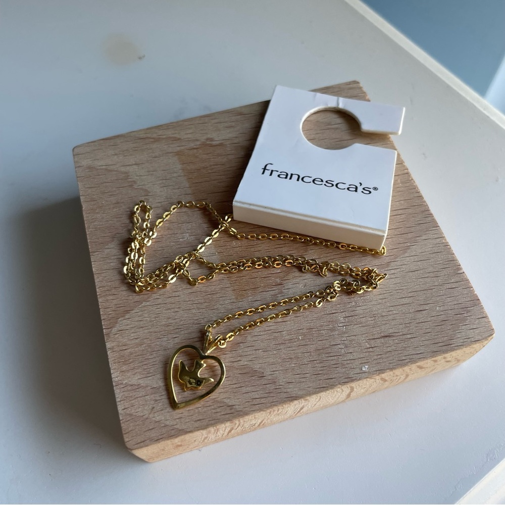 BRAND NEW Gold heart and dove necklace